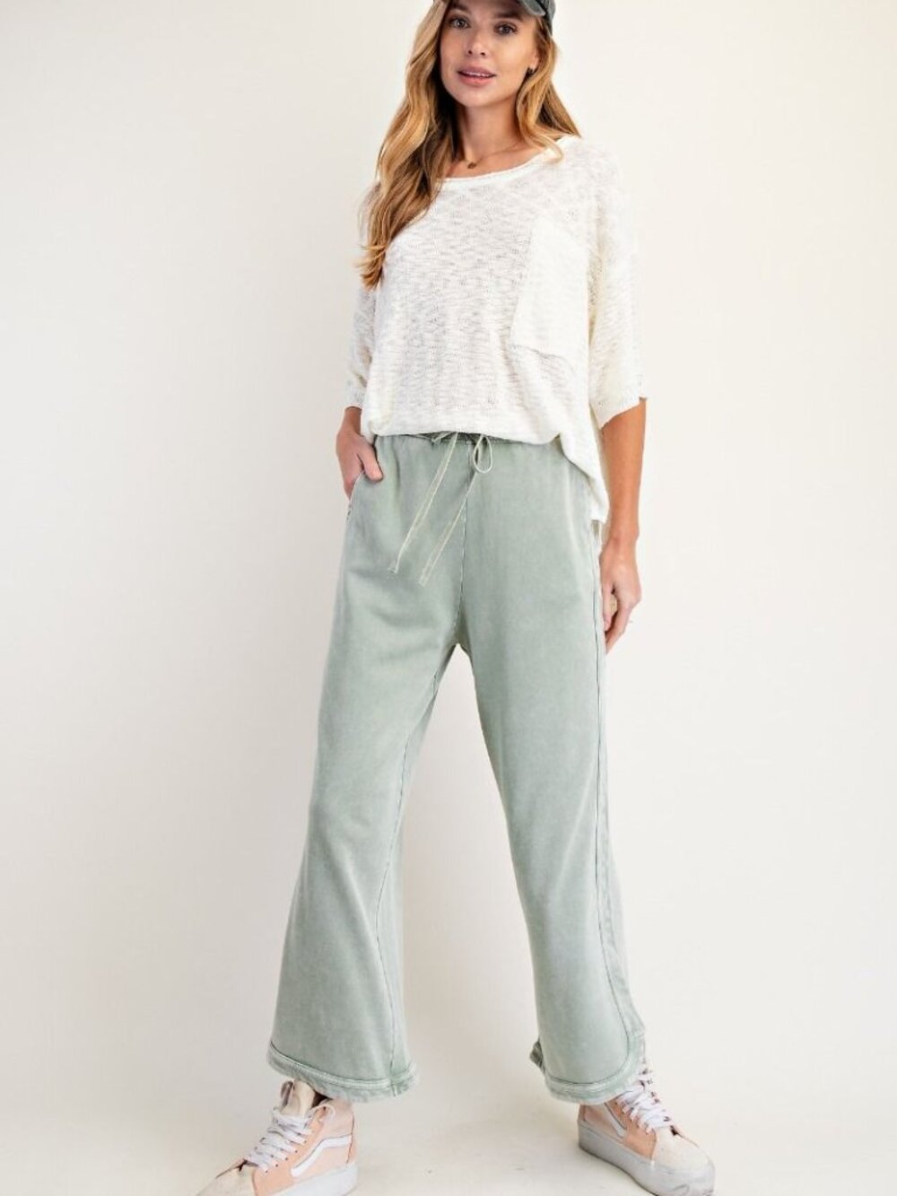 EASEL MINERAL WASHED TERRY KNIT PANTS 100% COTTON